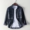Camisa Jeans Retrô Japonesa L856 Casual com Duplo Bolso Jaqueta Masculina Corte Solto Atacado