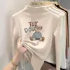 Camada base feminina com forro de fleece, nova coleção outono/inverno 2026, gola alta, camiseta estampada de manga longa, top infantil em tecido escovado