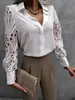 2026 Roupa Feminina Transfronteiriça Patchwork de Renda Manga Longa Gola Lapela Vazada Alta Qualidade Top Feminino para o Dia a Dia Fonte de Comércio Exterior