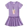 Nova Roupa de Verão 2023 Estilo Coreano Moda Infantil Vestido de Manga Curta Algodão Roupa de Bebê Saia Plissada Estilo Ocidental Fina
