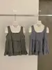 Wgwe9097 Guangzhou Shisanxing Moda Feminina Verão Nova Camisa Sem Manga com Patchwork de Xadrez e Babados e Alças Modernas