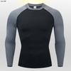 Ropa Deportiva Ajustada PRO de Manga Larga Bicolor Nueva para Hombre, Empalme Sin Costuras, Fitness, Entrenamiento al Aire Libre, Parte Superior