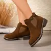 Novas botas curtas vintage para mulheres com zíper lateral, sola reta, camurça, estilo britânico, salto grosso, cor cinza e café