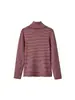 Ropa de mujer más vendida en comercio exterior transfronterizo de Amazon 2026: Camiseta base de punto reversible de cuello alto a rayas, corte slim, manga larga para mujer