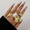 Anillo Abierto Geométrico Irregular de Arco Nuevo Europeo y Americano Transfronterizo Nicho Elegante Creativo para Dama Set de Mano 8 Piezas
