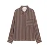 Atacado de Roupas Femininas Transfronteiriças Outono e Inverno 2025 Nova Camisa Listrada Estilo Europeu e Americano com Gola e Acabamento de Bolso Top Casual