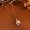 Joias Florais Elegantes e Doces, Anel Duplo Dourado e Prateado com Diamantes, Corrente de Aço Inoxidável de Alta Qualidade Clavícula Corrente Colar para Mulheres