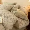Juego de cuatro piezas vintage de algodón puro Clase A, funda nórdica y sábana de 100% algodón puro cepillado, juego de ropa de cama de tres piezas de lujo ligero para dormitorio