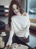 Top base de manga longa ombro a ombro, justo, para mulheres, estação outono/inverno, roupa íntima, com mangas, top de malha de manga longa