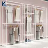 Estante de Exhibición Blanco de Pie para Tienda de Ropa Estante de Exhibición para Ropa de Mujer con Colgador Lateral Gabinete Alto de Doble Capa Perchero