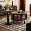 Mesa de Centro Vintage em Madeira Maciça Estilo Francês para Apartamentos Pequenos, Estilo Meados do Século para Sala de Estar Uso Doméstico, Mesa de Centro com Armazenamento Combinado, Mesa de Chá Redonda