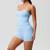 Ropa de Yoga con Esponja para Espalda Europea y Americana Secado Rápido Ajustada Bolsillo para Fitness Pantalones Cortos Ropa Deportiva Camisola Traje de Yoga