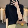 Camiseta de Lã Fina Worsted de Manga Curta Feminina Microtransparente Tricô Manga Meia Manga Fina Sem Costura Peça Única Camisa Base Primavera e Verão Nova