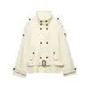 AliExpress Transfronteiriço 2026 Novidades de Primavera Feminino Versátil Gola Alta Silhueta de Ombro Curvo Cadarço Casaco Trench Coat Outwear
