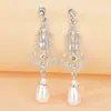Brincos Mais Vendidos Transfronteiriços Europeus e Americanos, Brincos Longos Exquisitos Cravejados com Diamantes, Acessórios Elegantes para Vestidos de Noiva, Brincos de Pérola para Mulheres