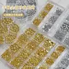 Conjunto de Caixa de Acessórios para Nail Art com Pérolas Sólidas Semicirculares, Pérolas de Resina Douradas e Prateadas Estilo Punk, Acessórios Vestíveis para Decoração de Unhas