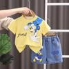 Ropa de verano para niños, traje transpirable de media manga con dibujos animados para bebés, camiseta de cuello redondo y pantalones cortos de manga corta, conjunto de dos piezas