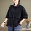 Camisa polo de algodão de camada dupla, plus size, cobertura de barriga, emagrecimento, feminina, verão, solta, casual, manga curta, cor sólida, top