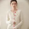 Nuevo cárdigan de cachemira con botones de corazón y cuello redondo para mujer, camisa base casual de lana suave, top versátil, abrigo de color liso