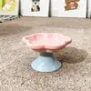 Tigela de cerâmica floral para gato com base elevada para proteger o pescoço e evitar tombamento, cor sob esmalte para prevenir queixo preto, tigela para pets para gatos e cães