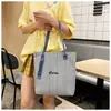 Bolsa de Lona Rayada de Verano para Mujer 2025 Nueva Gran Capacidad Bolso de Mano para Clase Estilo Coreano Bolso de Hombro para Viajes