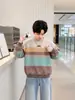 Sudadera de rayas para niño, nueva colección primavera/otoño 2026, con bloques de color, corte holgado, cuello redondo, para niños mayores, estilo casual y moderno