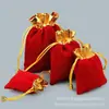Bolsa de Terciopelo Grueso con Cordón Premium en Rojo para Guardar Joyería y Accesorios, con Impresión de Logo