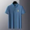 Camiseta de Manga Corta de Algodón Merceizado Hielo para Hombre Verano Nueva Camiseta de Color Sólido Casual para Hombre Polo Delgado con Cuello
