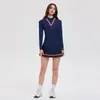 Traje Deportivo Nuevo Transfronterizo para Mujer Falso de Dos Piezas Camisa Polo de Manga Larga Secado Rápido Correr Fitness Falda Media Traje de Tenis