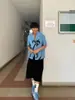 Fecha de Isla Verano Cuello Cubano Estampada Vacaciones Casual Holgada Hawaiana Perezosa Azul Manga Corta