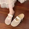 Zapatos de Red Tejida Huecos Estilo Francés con Suelas Suaves, Medias Pantuflas para Mujer, Sandalias Planas Mary Jane Cerradas para Exteriores de Verano 2025
