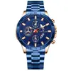 Reloj para Hombre de Negocios Multifuncional Fngeen/Fenzun Resistente al Agua Transfronterizo Correa de Acero Reloj Deportivo Azul para Hombre