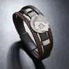 Pulseira Masculina de Couro Tecida à Mão Multicamadas com Ímã de Magnetita em Liga de Zinco, Estilo Retrô Europeu e Americano, Novo, Transfronteiriço