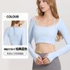 Verano 2026 Nuevo Estilo Top Deportivo Corto Ajustado de Manga Larga para Mujer con Escote Halter, Acolchado en el Pecho y Diseño de Costilla
