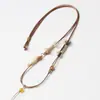 Cordón de Cuero Encerado Delgado Lanyard Tejido a Mano Colgante de Jade Ágata Ámbar DIY Cadena de Collar con Colgante de Combinación Libre