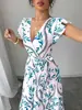 Vestido Largo de Gala Sexy Ajustado con Estampado de Volantes y Cuello en V - Primavera/Verano 2026 Nuevo de Amazon