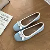Zapatos planos de lazo estilo francés para mujer, zapatos Mary Jane poco profundos de punta redonda en satén estilo ballet, calzado femenino simple y versátil