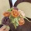 Rosa artificial estilo vintage com bordas queimadas, cores mistas, botões de rosa de 6 pétalas, flores artificiais para casa, casamento e decoração de noiva, buquê de flores artificiais