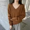 Suéter de lana para mujer, suéter con forro polar, suéter de punto liso de ajuste holgado para otoño e invierno, capa base, top de cachemira, estilo moderno, fabricante