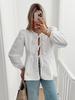 Verano 2025 Moda Europea y Americana para Ir al Trabajo Diseño de Camisa Blanca con Cordones Holgada Cuello Redondo Algodón Camiseta Top Ropa de Mujer
