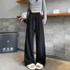 Calças de Lã de Cordeiro Wide Leg para Mulheres, Outono e Inverno, Quentes, Cintura Alta, Fluido, Casual, de Corte Reto, Tricô, Calças Compridas
