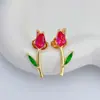 Novos Brincos de Zircônia Colorida com Flor Incrustada, Brincos de Tulipa Delicados, Elegantes e Fofos, Brincos Românticos de Estilo Pastoral