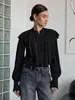 Blusa con Volantes Estilo Palacio 2026 Primavera Elegante Holgada Negra Cuello Alto Camisa de Gasa Ropa para Mujer de Comercio Exterior