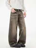 Ropa para Hombre Muqiu 2026 Otoño/Invierno Jeans Vintage Lavados Desgastados Bigotes de Gato, Pantalones Largos de Pierna Ancha Unisex