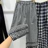 Pantalones Casuales de Cuadros con Volantes de Cintura Alta Estilo Coreano para Mujer, Nuevo Verano 2026 Cintura Elástica Adelgazantes Rectos de Pierna Ancha