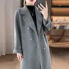 Ropa exterior casual versátil de estilo largo, doble botonadura, para el uso diario, otoño e invierno, de lana, para mujer
