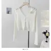 Sentido del Diseño Flor Tridimensional Cardigan Delgado de Cuello en V Protección Solar para Mujer Primavera 2025 Falda de Tirantes Top Corto de Punto