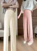 Pantalones de Maternidad, Pantalones de Seda Helada, Cómodos de Cintura Alta, Soporte para el Vientre, Corteholgado, Talla Grande, Ropa de Exterior de Verano, Pierna Recta, Adelgazantes, Moda para Maternidad