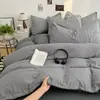 Juego de cuatro piezas estilo coreano minimalista con borde de concha en color liso, hecho de tela de algodón lavado, adecuado para la habitación doble de una niña, ropa de cama para todas las estaciones
