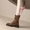 Botines Melaleuca Estilo Vaquero Occidental para Mujer Otoño Invierno 2026 Gamuza Mate Suela Gruesa Botas de Moda Desierto Xinjiang Marrón